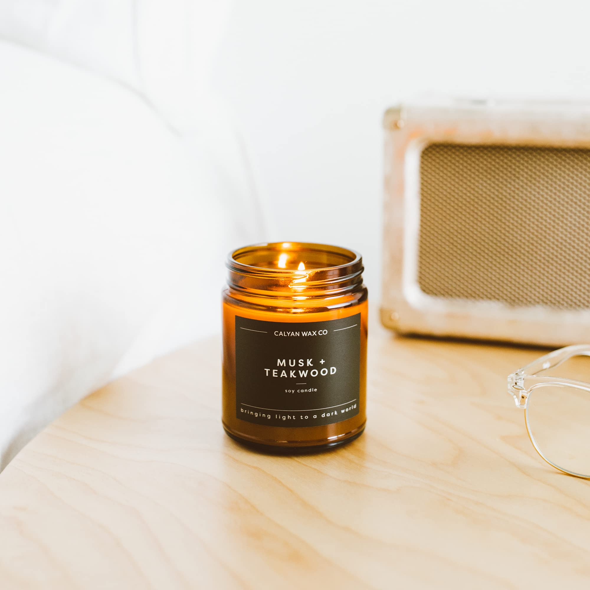 Calyan Wax Soy Wax Candle, Musk & Teakwood Scented Candle for The Home  Premium Candle with Essential Oils  7.2 oz 57 Burn  Soy